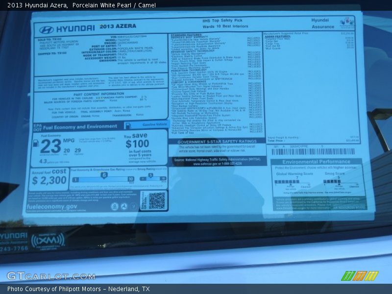  2013 Azera  Window Sticker