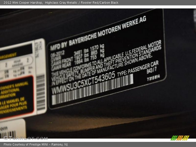Highclass Gray Metallic / Rooster Red/Carbon Black 2012 Mini Cooper Hardtop