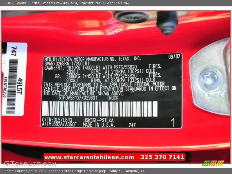 Radiant Red / Graphite Gray 2007 Toyota Tundra Limited CrewMax 4x4