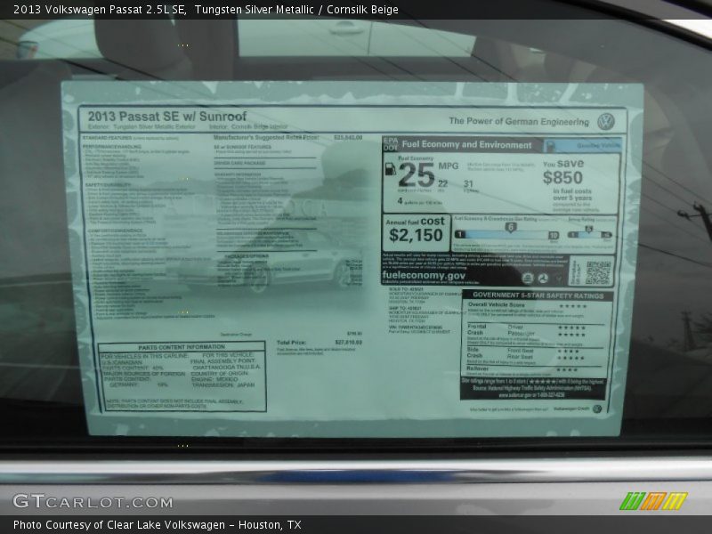 Tungsten Silver Metallic / Cornsilk Beige 2013 Volkswagen Passat 2.5L SE