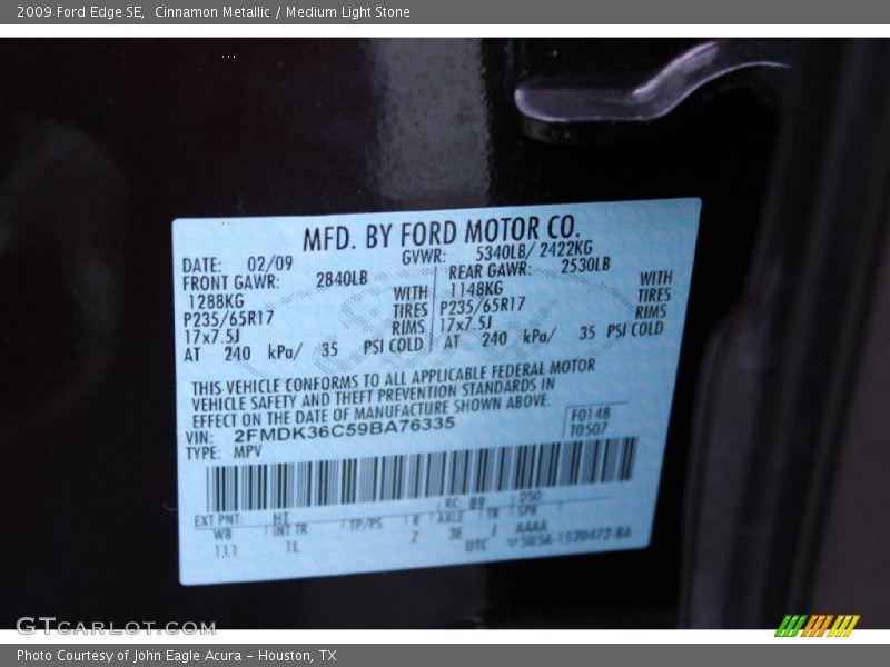 Cinnamon Metallic / Medium Light Stone 2009 Ford Edge SE
