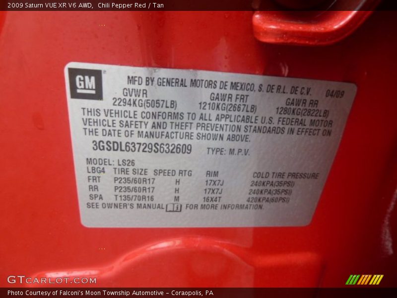 Chili Pepper Red / Tan 2009 Saturn VUE XR V6 AWD