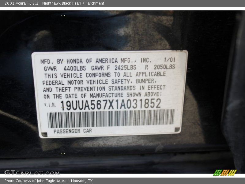 Nighthawk Black Pearl / Parchment 2001 Acura TL 3.2