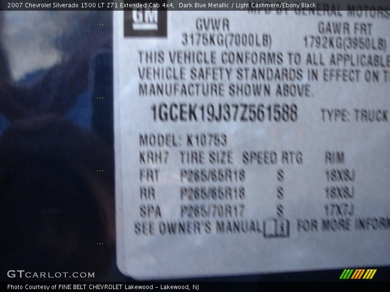 Dark Blue Metallic / Light Cashmere/Ebony Black 2007 Chevrolet Silverado 1500 LT Z71 Extended Cab 4x4