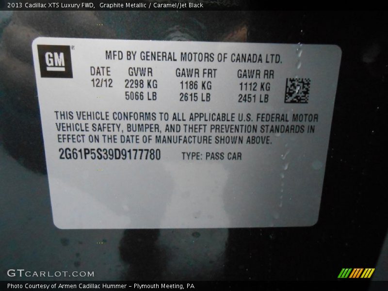Graphite Metallic / Caramel/Jet Black 2013 Cadillac XTS Luxury FWD
