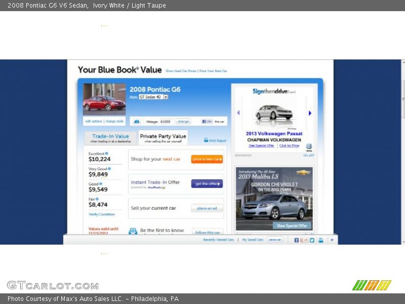 Ivory White / Light Taupe 2008 Pontiac G6 V6 Sedan