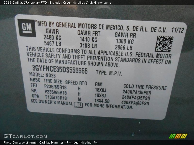 Evolution Green Metallic / Shale/Brownstone 2013 Cadillac SRX Luxury FWD