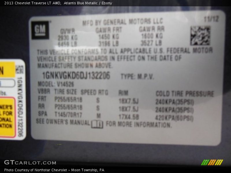 Atlantis Blue Metallic / Ebony 2013 Chevrolet Traverse LT AWD