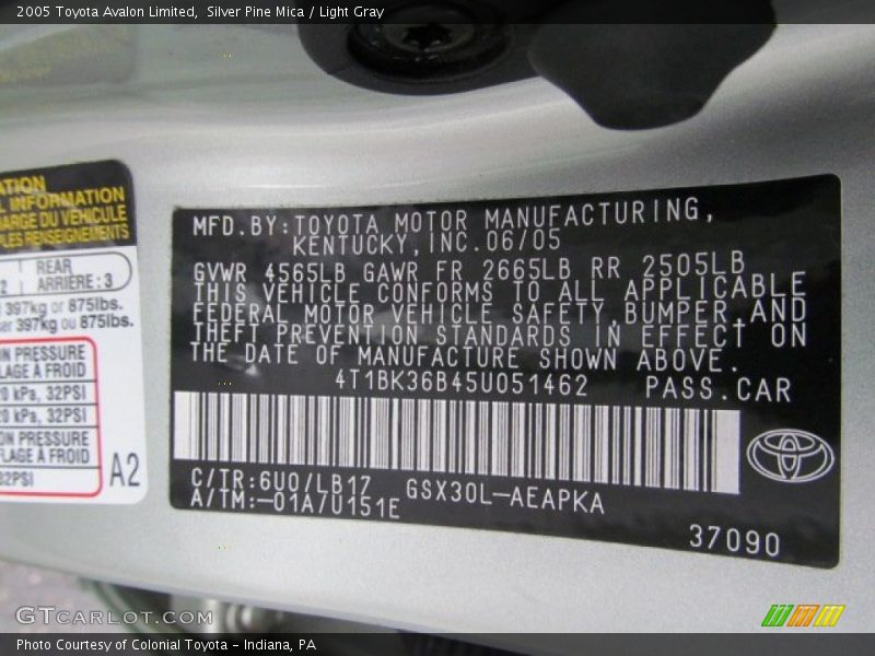 Silver Pine Mica / Light Gray 2005 Toyota Avalon Limited