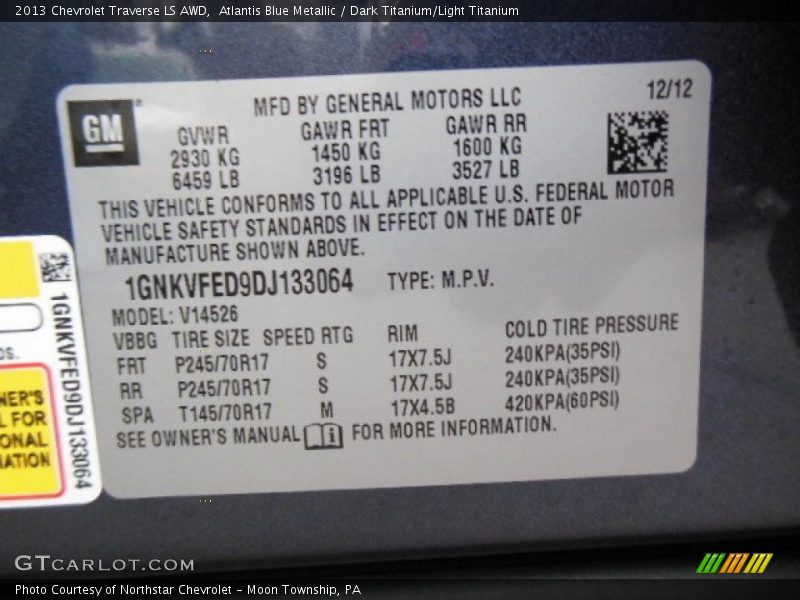Atlantis Blue Metallic / Dark Titanium/Light Titanium 2013 Chevrolet Traverse LS AWD