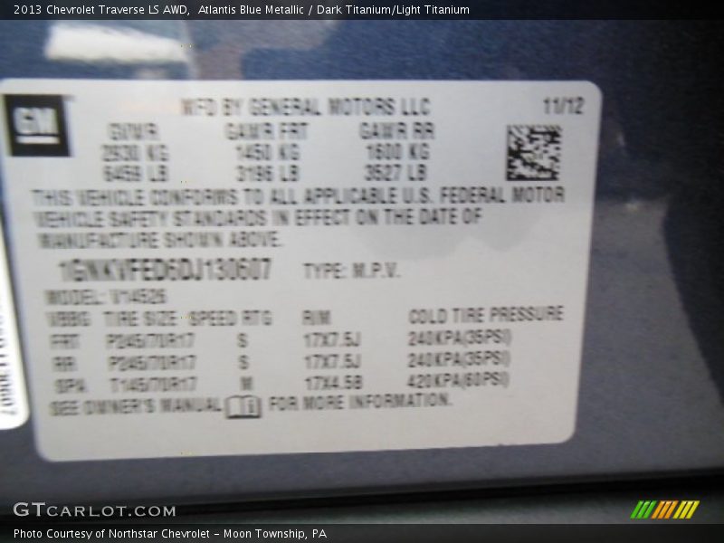 Atlantis Blue Metallic / Dark Titanium/Light Titanium 2013 Chevrolet Traverse LS AWD
