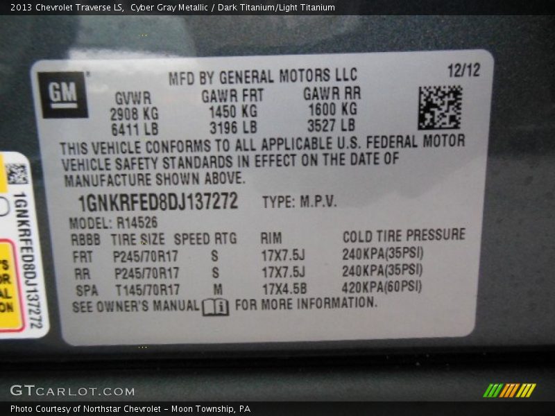 Cyber Gray Metallic / Dark Titanium/Light Titanium 2013 Chevrolet Traverse LS