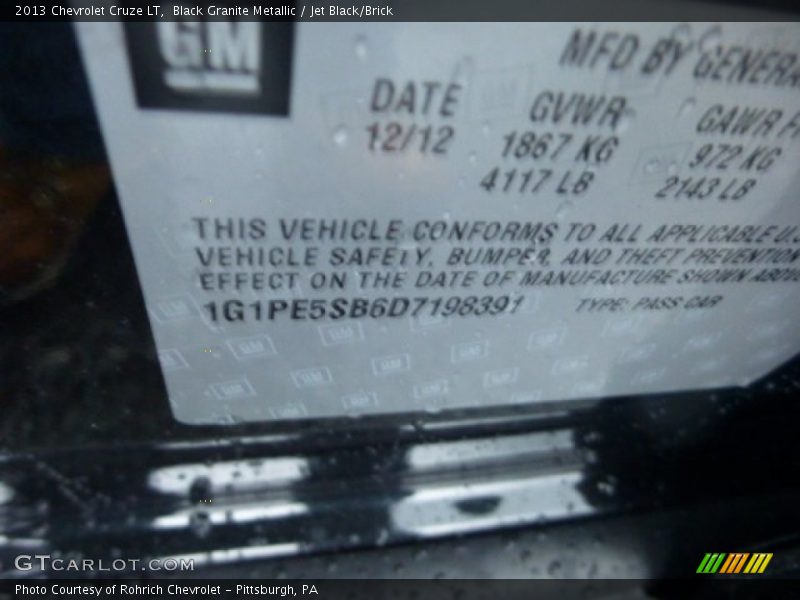 Black Granite Metallic / Jet Black/Brick 2013 Chevrolet Cruze LT