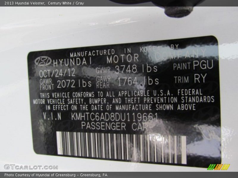 Century White / Gray 2013 Hyundai Veloster