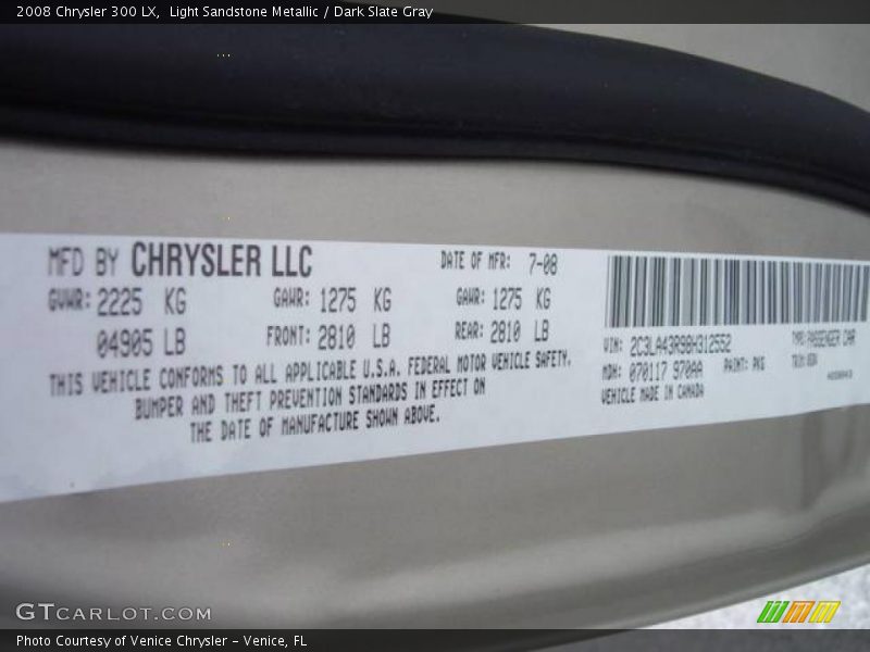 Light Sandstone Metallic / Dark Slate Gray 2008 Chrysler 300 LX