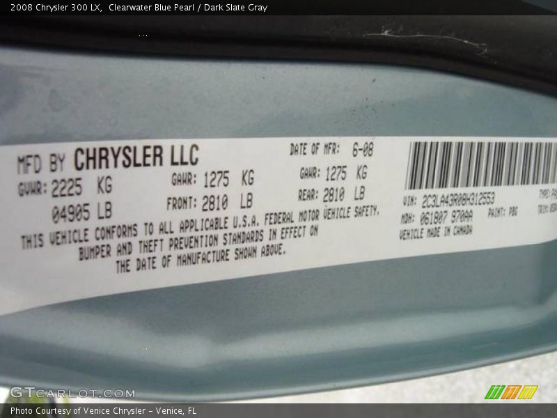 Clearwater Blue Pearl / Dark Slate Gray 2008 Chrysler 300 LX