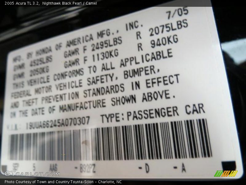 Nighthawk Black Pearl / Camel 2005 Acura TL 3.2