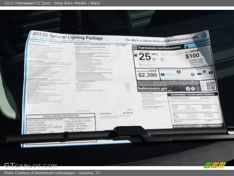 Deep Black Metallic / Black 2013 Volkswagen CC Sport