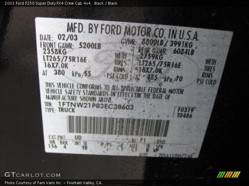 Black / Black 2003 Ford F250 Super Duty FX4 Crew Cab 4x4