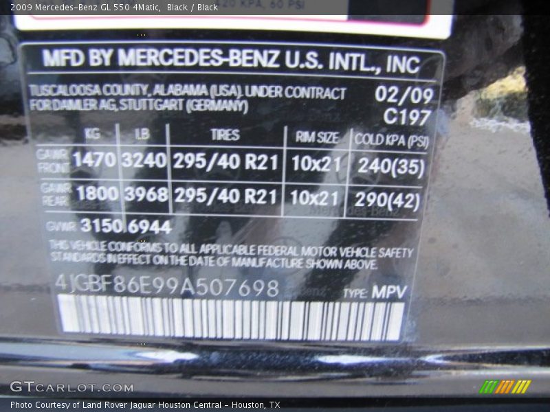 Black / Black 2009 Mercedes-Benz GL 550 4Matic