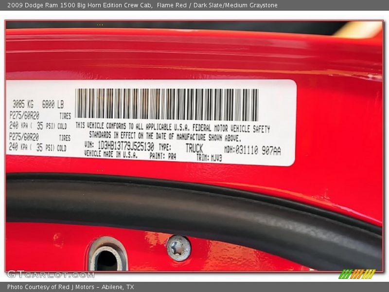 Flame Red / Dark Slate/Medium Graystone 2009 Dodge Ram 1500 Big Horn Edition Crew Cab