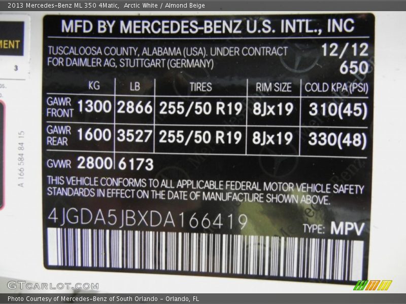 Arctic White / Almond Beige 2013 Mercedes-Benz ML 350 4Matic