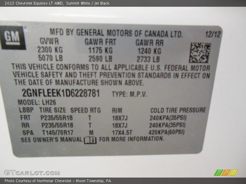 Summit White / Jet Black 2013 Chevrolet Equinox LT AWD