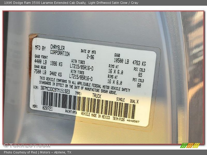 Light Driftwood Satin Glow / Gray 1996 Dodge Ram 3500 Laramie Extended Cab Dually