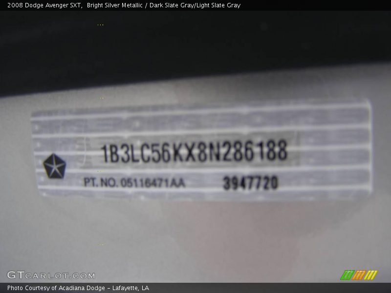 Bright Silver Metallic / Dark Slate Gray/Light Slate Gray 2008 Dodge Avenger SXT
