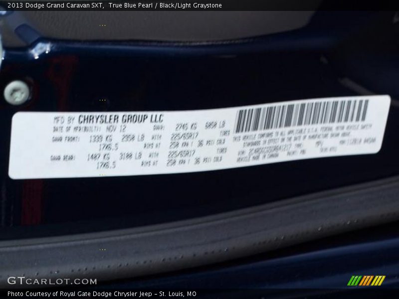 True Blue Pearl / Black/Light Graystone 2013 Dodge Grand Caravan SXT