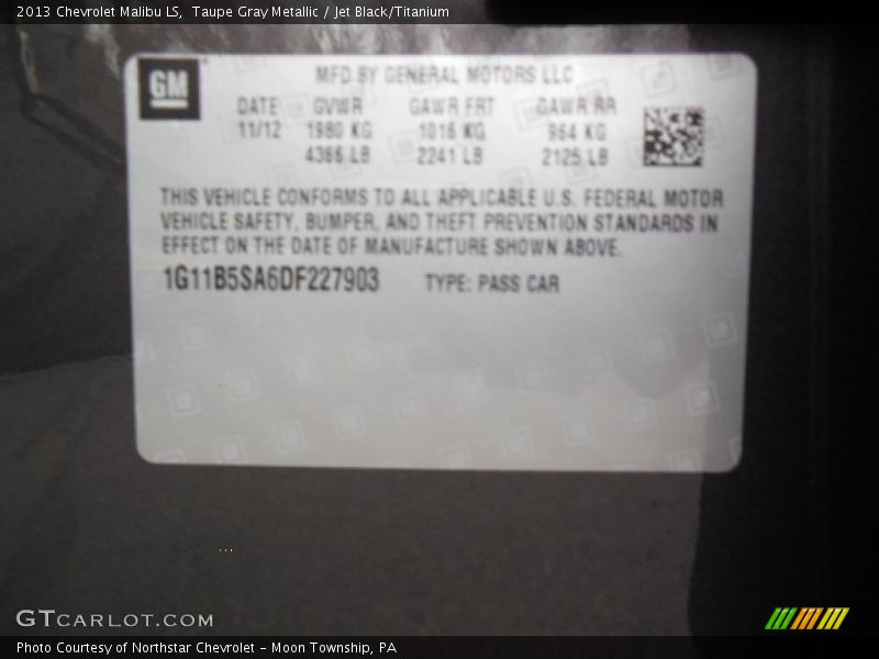 Taupe Gray Metallic / Jet Black/Titanium 2013 Chevrolet Malibu LS