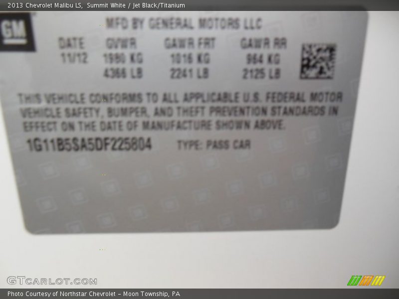 Summit White / Jet Black/Titanium 2013 Chevrolet Malibu LS