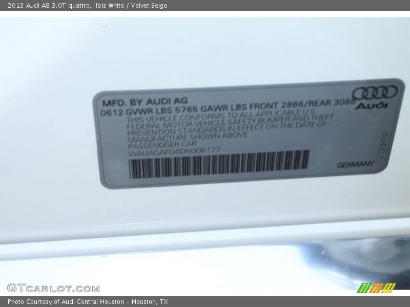 Ibis White / Velvet Beige 2013 Audi A8 3.0T quattro
