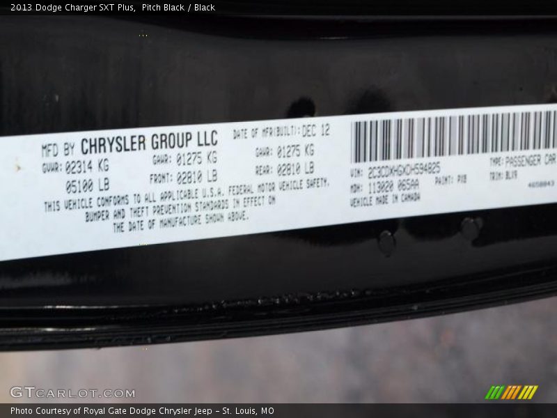 Pitch Black / Black 2013 Dodge Charger SXT Plus