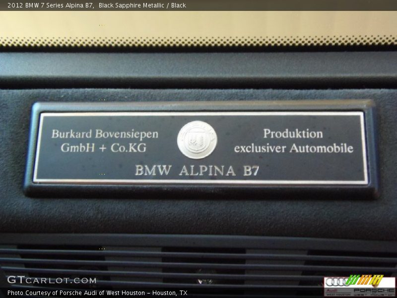 Info Tag of 2012 7 Series Alpina B7