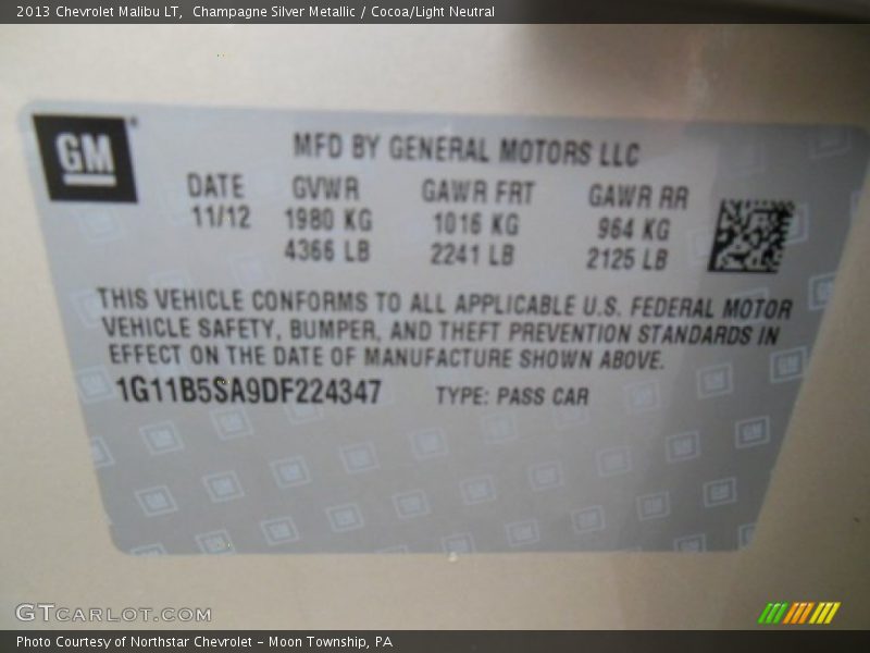 Champagne Silver Metallic / Cocoa/Light Neutral 2013 Chevrolet Malibu LT