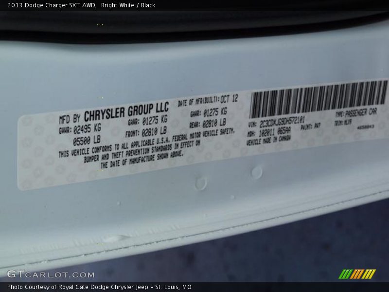 Bright White / Black 2013 Dodge Charger SXT AWD