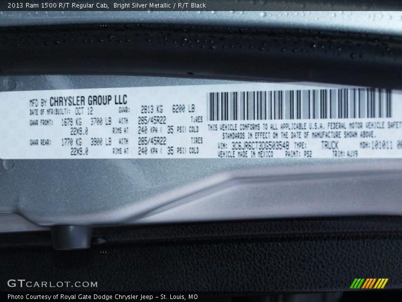 2013 1500 R/T Regular Cab Bright Silver Metallic Color Code PS2