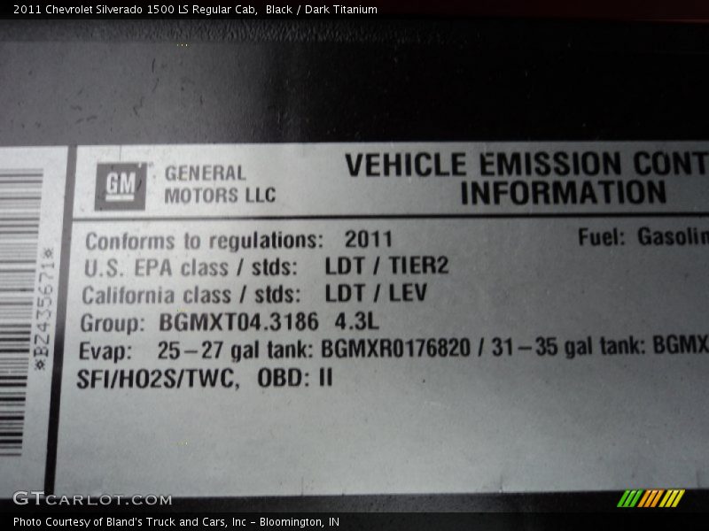 Black / Dark Titanium 2011 Chevrolet Silverado 1500 LS Regular Cab