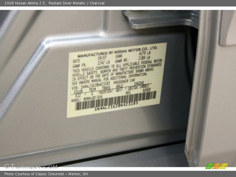 Radiant Silver Metallic / Charcoal 2008 Nissan Altima 2.5