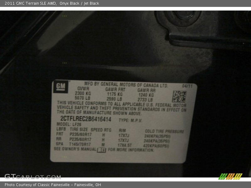 Onyx Black / Jet Black 2011 GMC Terrain SLE AWD