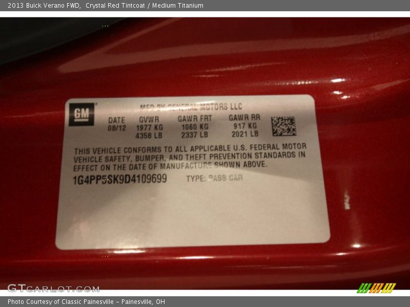 Crystal Red Tintcoat / Medium Titanium 2013 Buick Verano FWD