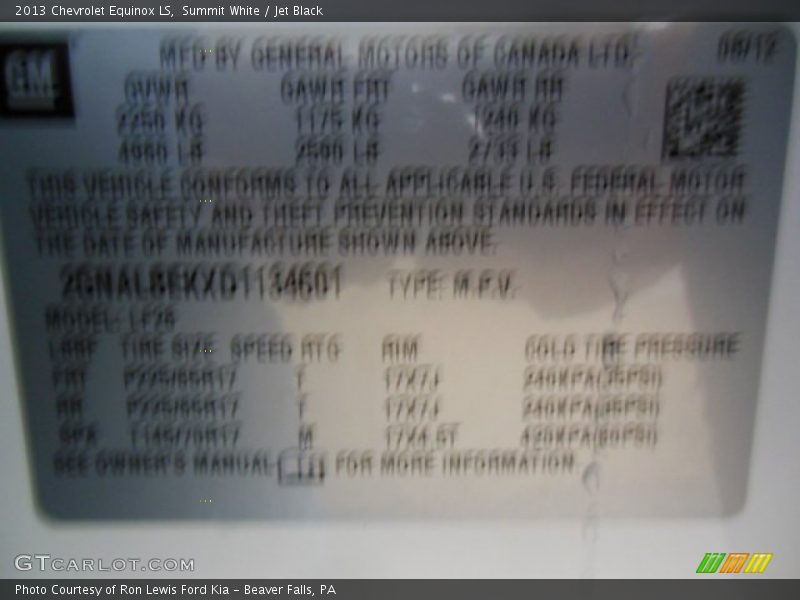 Summit White / Jet Black 2013 Chevrolet Equinox LS