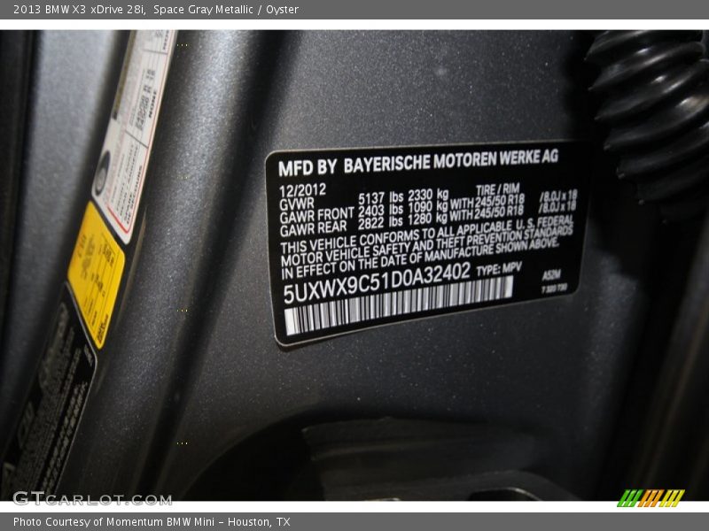Space Gray Metallic / Oyster 2013 BMW X3 xDrive 28i