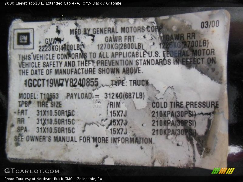 Onyx Black / Graphite 2000 Chevrolet S10 LS Extended Cab 4x4