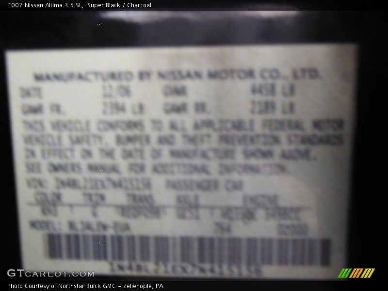 Super Black / Charcoal 2007 Nissan Altima 3.5 SL