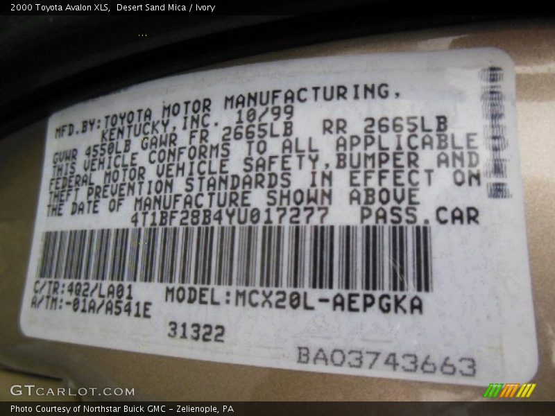 Desert Sand Mica / Ivory 2000 Toyota Avalon XLS