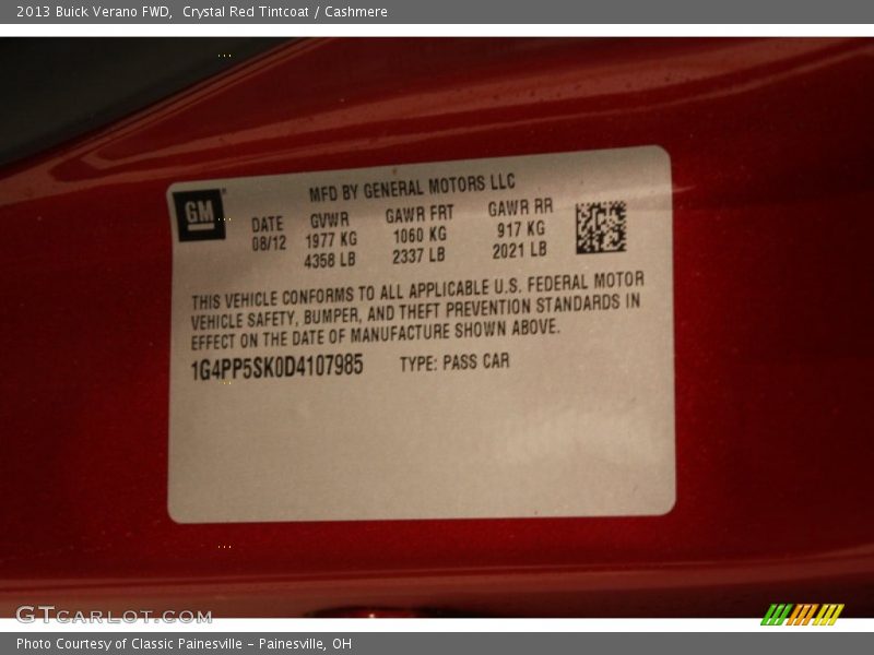 Crystal Red Tintcoat / Cashmere 2013 Buick Verano FWD