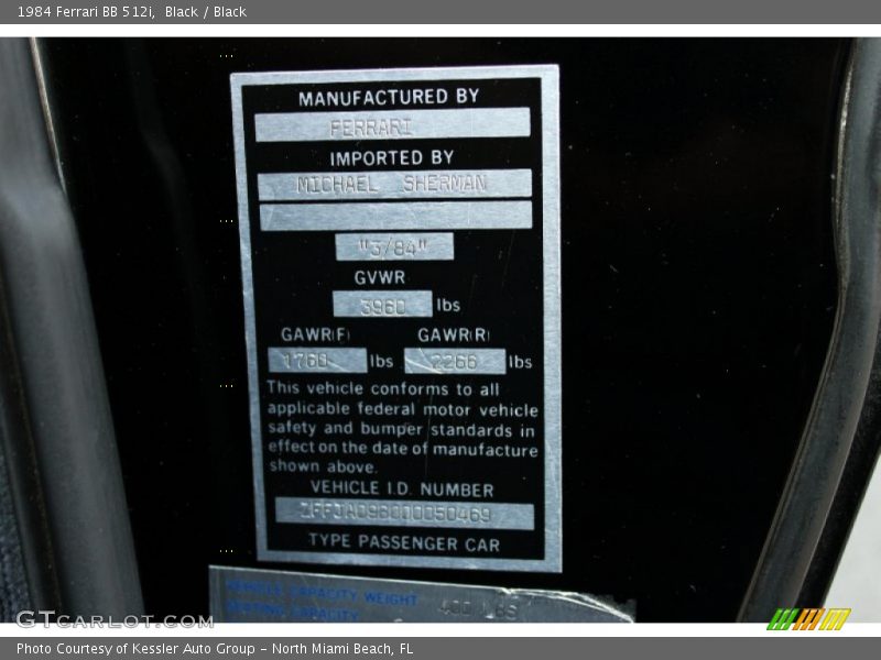Info Tag of 1984 BB 512i 