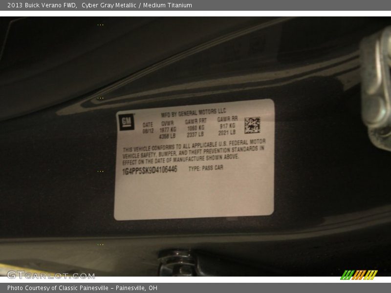 Cyber Gray Metallic / Medium Titanium 2013 Buick Verano FWD